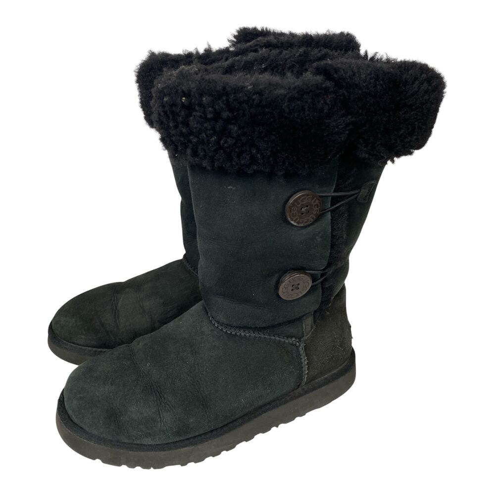 Uggs Australia Aprelle Wedge Tall Boot Black Suede Shearling US 8